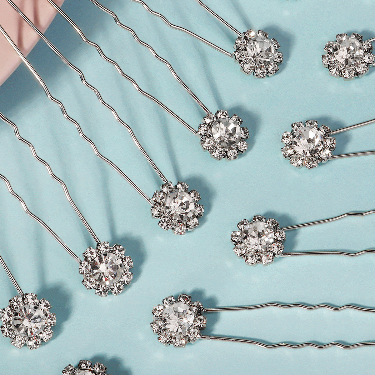 Miallo Exquisite Shiny Rhinestone Flower U Shaped Hairpins (12pcs/pack) Bridal Wedding Hair Accessories For Women and Girls HS-J3841