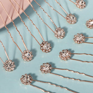 Miallo Exquisite Shiny Rhinestone Flower U Shaped Hairpins (12pcs/pack) Bridal Wedding Hair Accessories For Women and Girls HS-J3841