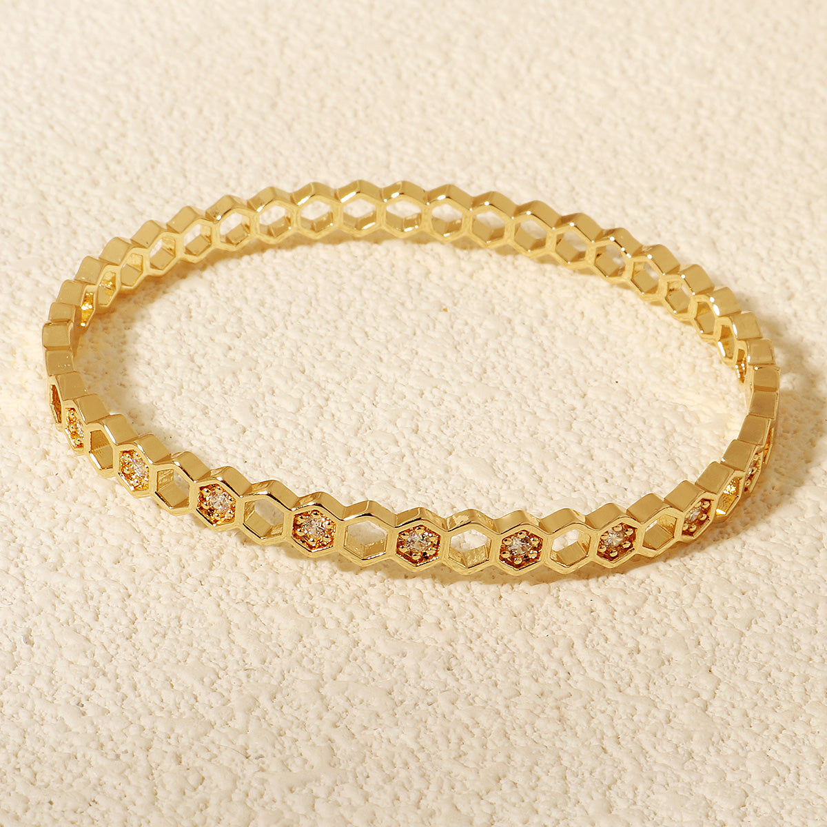 Miallo High Quality Hexagon Hollow Zircon Women Bangle Zircon Copper Jewelry Bracelet Exquisite Gift BS-J5589G