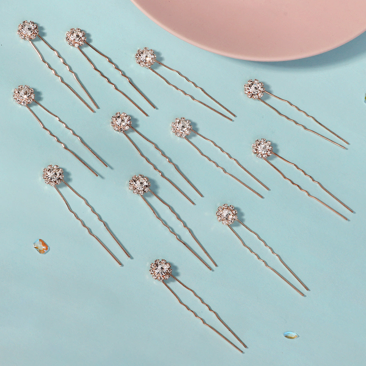 Miallo Exquisite Shiny Rhinestone Flower U Shaped Hairpins (12pcs/pack) Bridal Wedding Hair Accessories For Women and Girls HS-J3841
