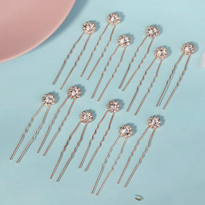 Miallo Exquisite Shiny Rhinestone Flower U Shaped Hairpins (12pcs/pack) Bridal Wedding Hair Accessories For Women and Girls HS-J3841