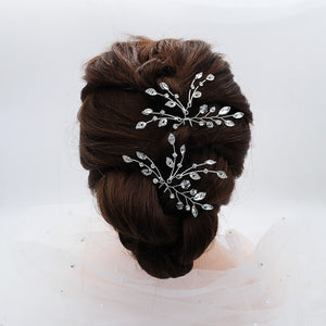 Miallo Fashion Elegant Rhinestone Leaf Hair Pins(2 pcs/pack) Simple Shiny Crystal Beads Bridal Wedding Hair Accessories HS-J4334