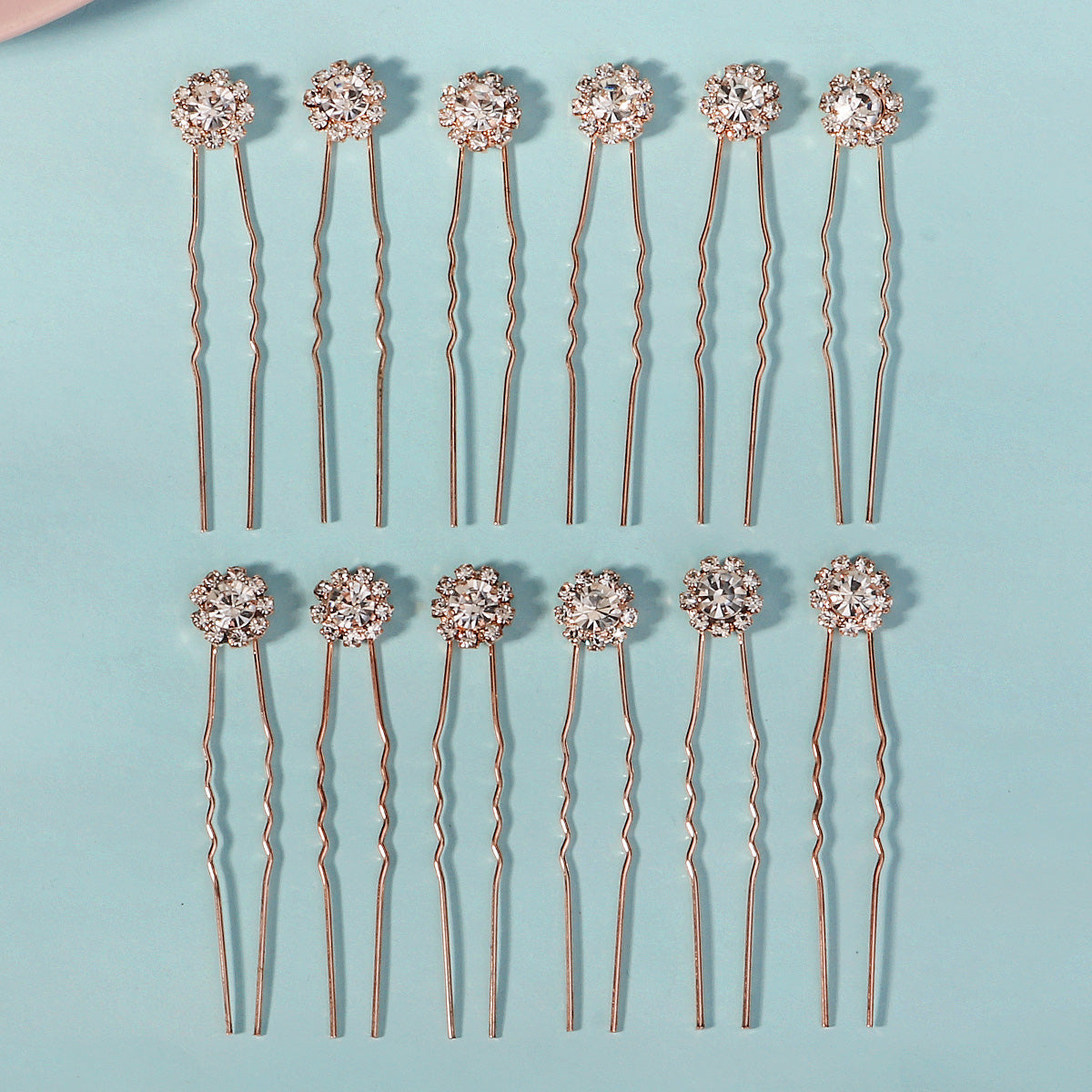 Miallo Exquisite Shiny Rhinestone Flower U Shaped Hairpins (12pcs/pack) Bridal Wedding Hair Accessories For Women and Girls HS-J3841