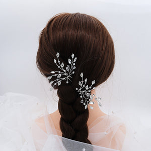 Miallo Fashion Elegant Rhinestone Leaf Hair Pins(2 pcs/pack) Simple Shiny Crystal Beads Bridal Wedding Hair Accessories HS-J4334