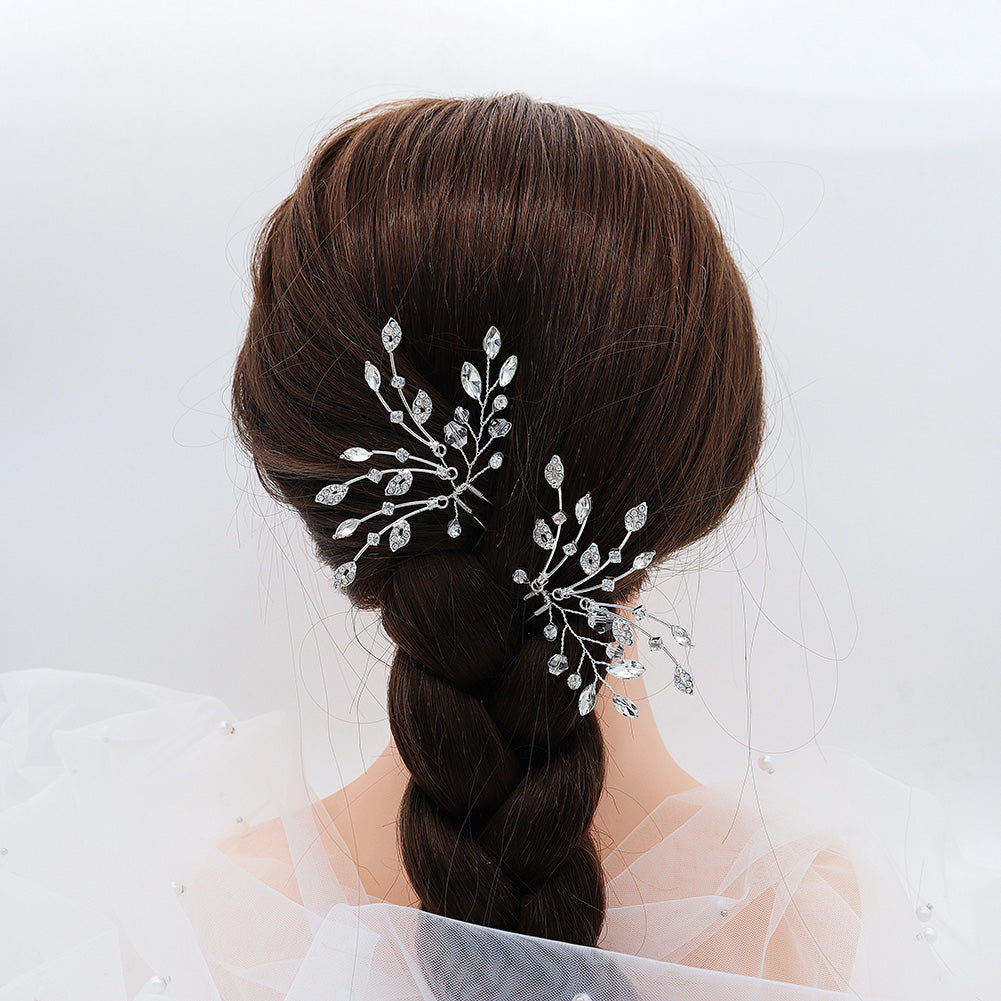 Miallo Fashion Elegant Rhinestone Leaf Hair Pins(2 pcs/pack) Simple Shiny Crystal Beads Bridal Wedding Hair Accessories HS-J4334