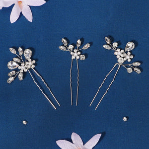 Miallo Exquisite Handmade Bride Wedding Hairpins Rhinestone Flower U Shape Hairpins (3 pcs/pack) Women Fashion Jewelry HS-J6638S