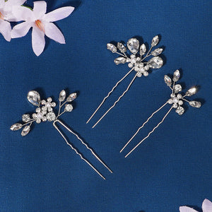 Miallo Exquisite Handmade Bride Wedding Hairpins Rhinestone Flower U Shape Hairpins (3 pcs/pack) Women Fashion Jewelry HS-J6638S