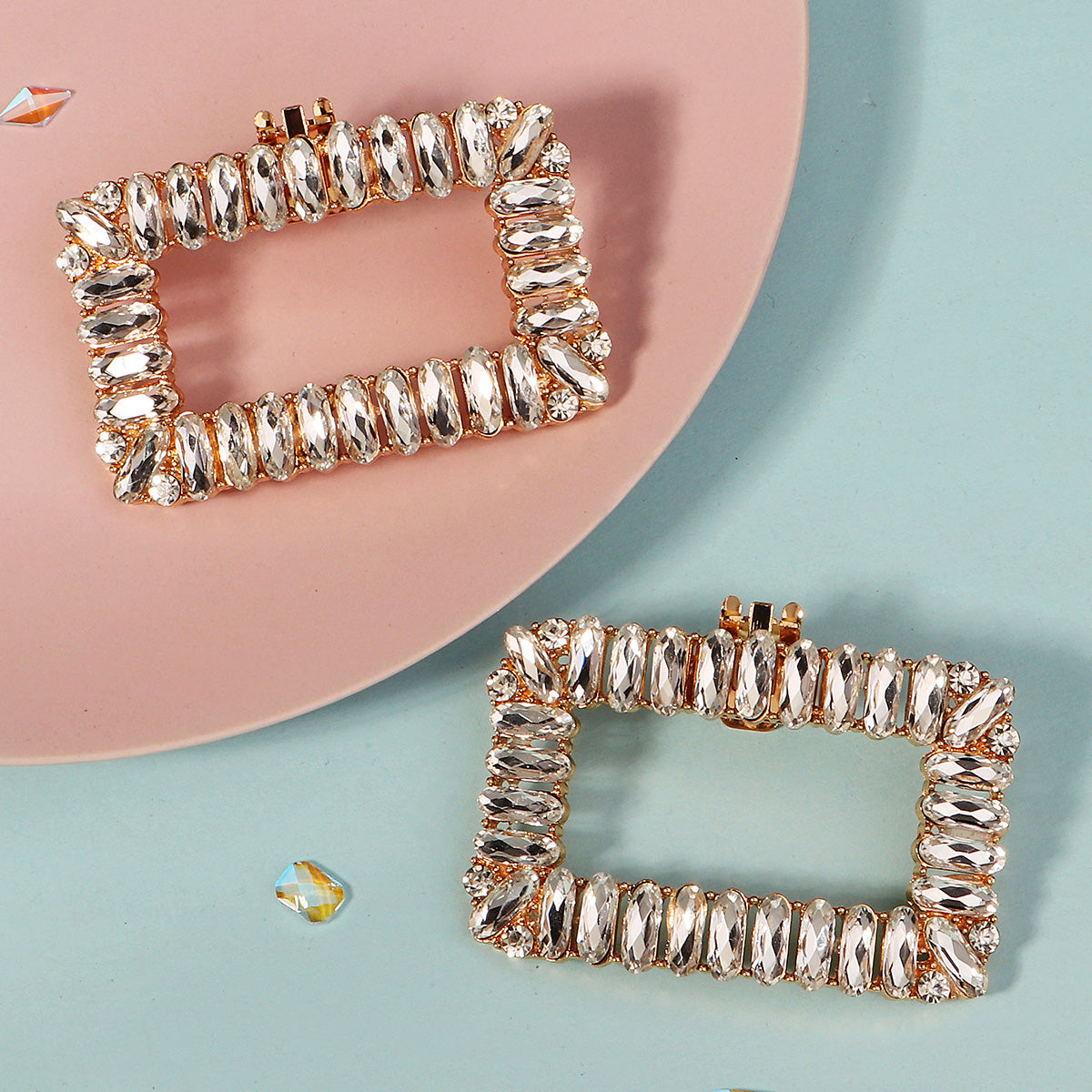 Miallo Fashion Geometric Design Metal Shoe Clips Versatile Rhinestone Bridal Wedding Shoe Buckles SC-J091G