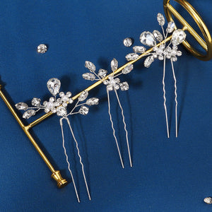 Miallo Exquisite Handmade Bride Wedding Hairpins Rhinestone Flower U Shape Hairpins (3 pcs/pack) Women Fashion Jewelry HS-J6638S