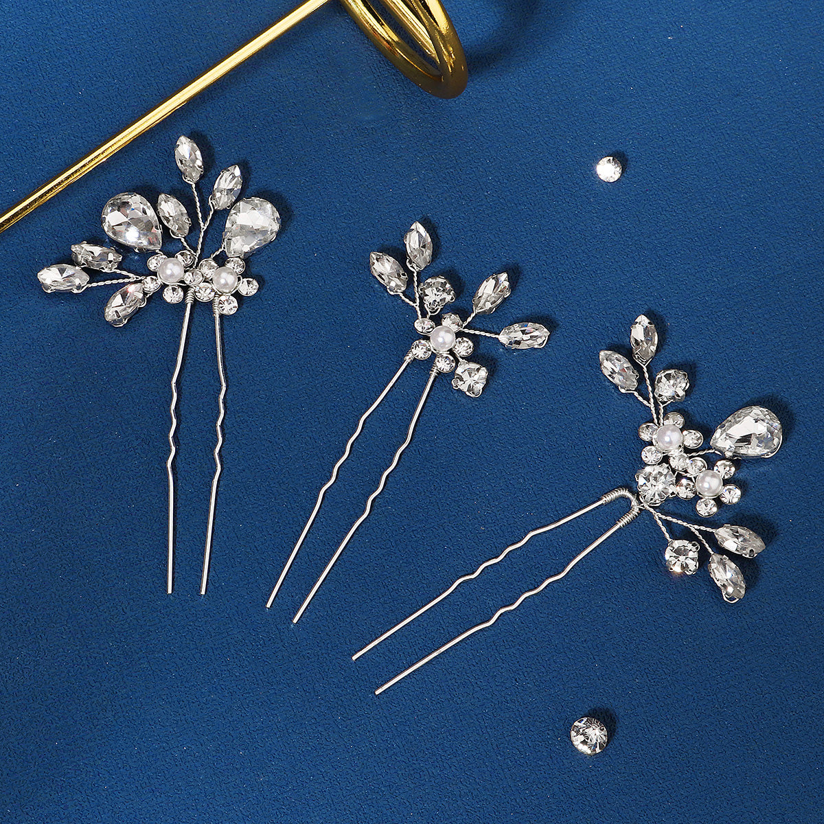 Miallo Exquisite Handmade Bride Wedding Hairpins Rhinestone Flower U Shape Hairpins (3 pcs/pack) Women Fashion Jewelry HS-J6638S