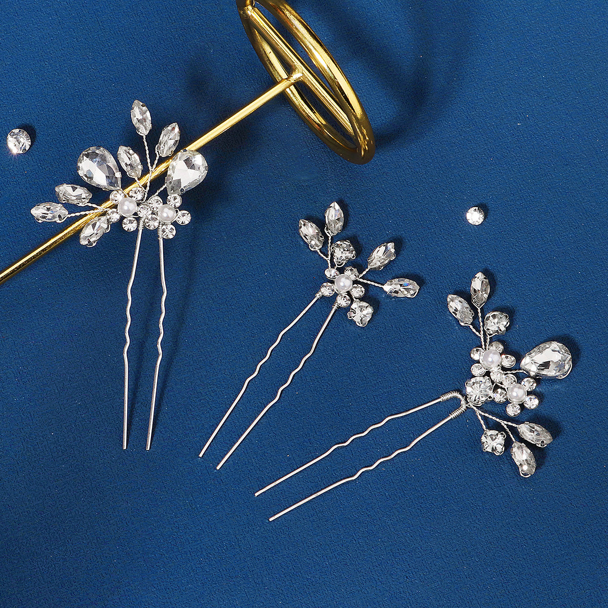 Miallo Exquisite Handmade Bride Wedding Hairpins Rhinestone Flower U Shape Hairpins (3 pcs/pack) Women Fashion Jewelry HS-J6638S