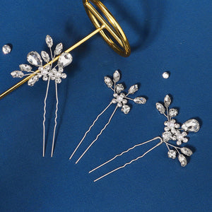 Miallo Exquisite Handmade Bride Wedding Hairpins Rhinestone Flower U Shape Hairpins (3 pcs/pack) Women Fashion Jewelry HS-J6638S