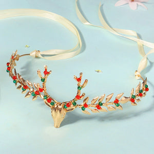 Miallo Exquisite Christmas Antler Hairband Crown (2 pcs/pack) Red Green Crystal Copper Wire Crown Tiara Christmas Hair Decoration Accessories TS-J3375G