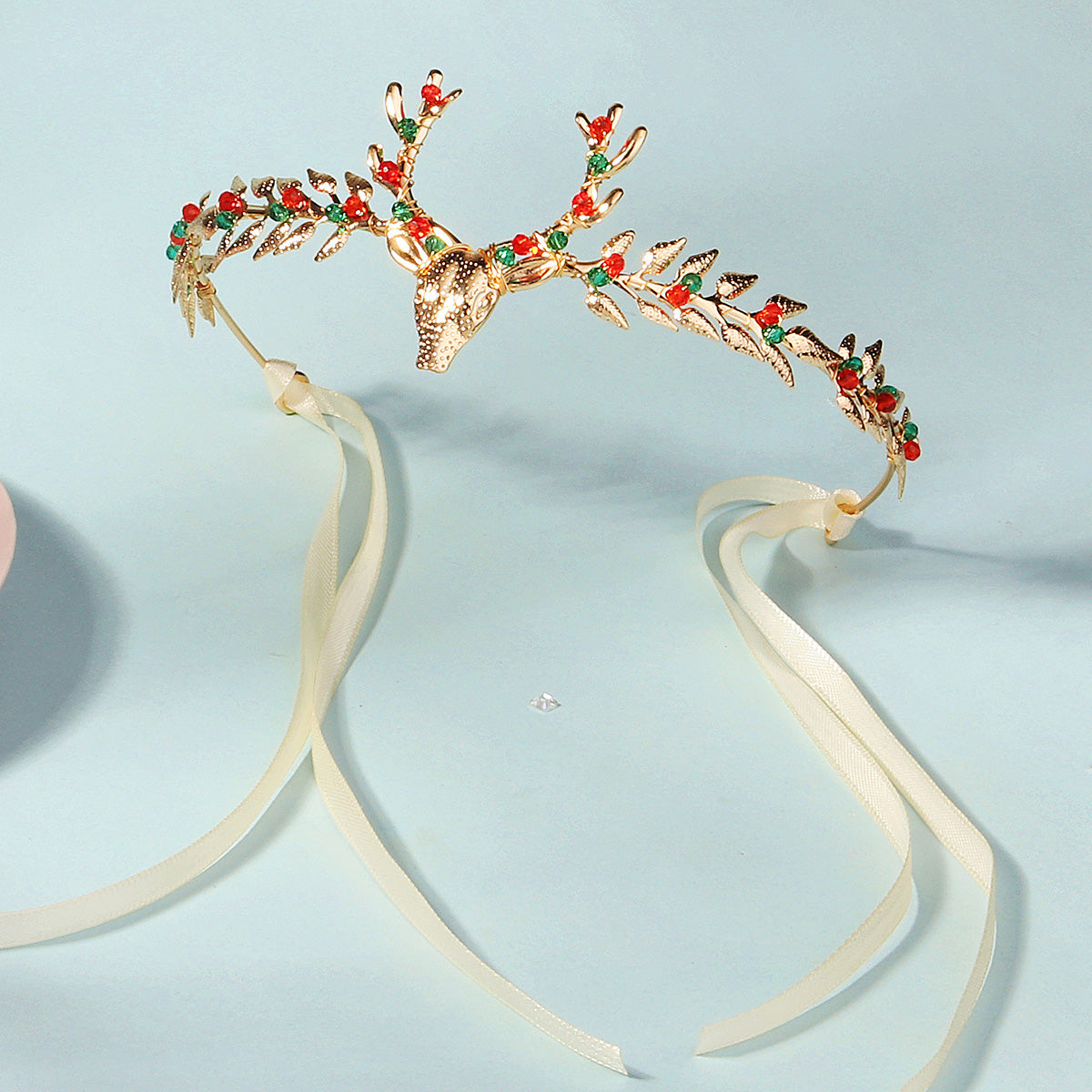 Miallo Exquisite Christmas Antler Hairband Crown (2 pcs/pack) Red Green Crystal Copper Wire Crown Tiara Christmas Hair Decoration Accessories TS-J3375G
