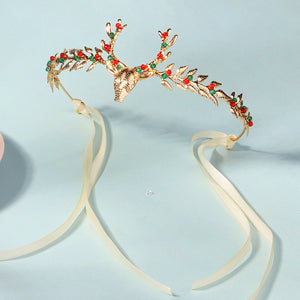 Miallo Exquisite Christmas Antler Hairband Crown (2 pcs/pack) Red Green Crystal Copper Wire Crown Tiara Christmas Hair Decoration Accessories TS-J3375G