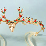 Load image into Gallery viewer, Miallo Exquisite Christmas Antler Hairband Crown (2 pcs/pack) Red Green Crystal Copper Wire Crown Tiara Christmas Hair Decoration Accessories TS-J3375G
