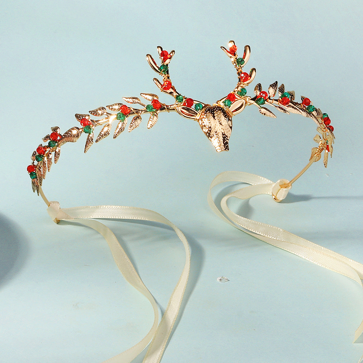 Miallo Exquisite Christmas Antler Hairband Crown (2 pcs/pack) Red Green Crystal Copper Wire Crown Tiara Christmas Hair Decoration Accessories TS-J3375G
