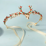 Load image into Gallery viewer, Miallo Exquisite Christmas Antler Hairband Crown (2 pcs/pack) Red Green Crystal Copper Wire Crown Tiara Christmas Hair Decoration Accessories TS-J3375G
