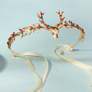 Miallo Exquisite Christmas Antler Hairband Crown (2 pcs/pack) Red Green Crystal Copper Wire Crown Tiara Christmas Hair Decoration Accessories TS-J3375G