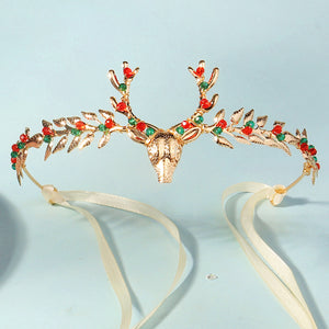 Miallo Exquisite Christmas Antler Hairband Crown (2 pcs/pack) Red Green Crystal Copper Wire Crown Tiara Christmas Hair Decoration Accessories TS-J3375G