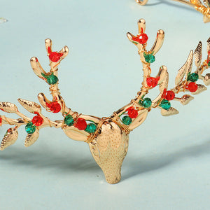 Miallo Exquisite Christmas Antler Hairband Crown (2 pcs/pack) Red Green Crystal Copper Wire Crown Tiara Christmas Hair Decoration Accessories TS-J3375G