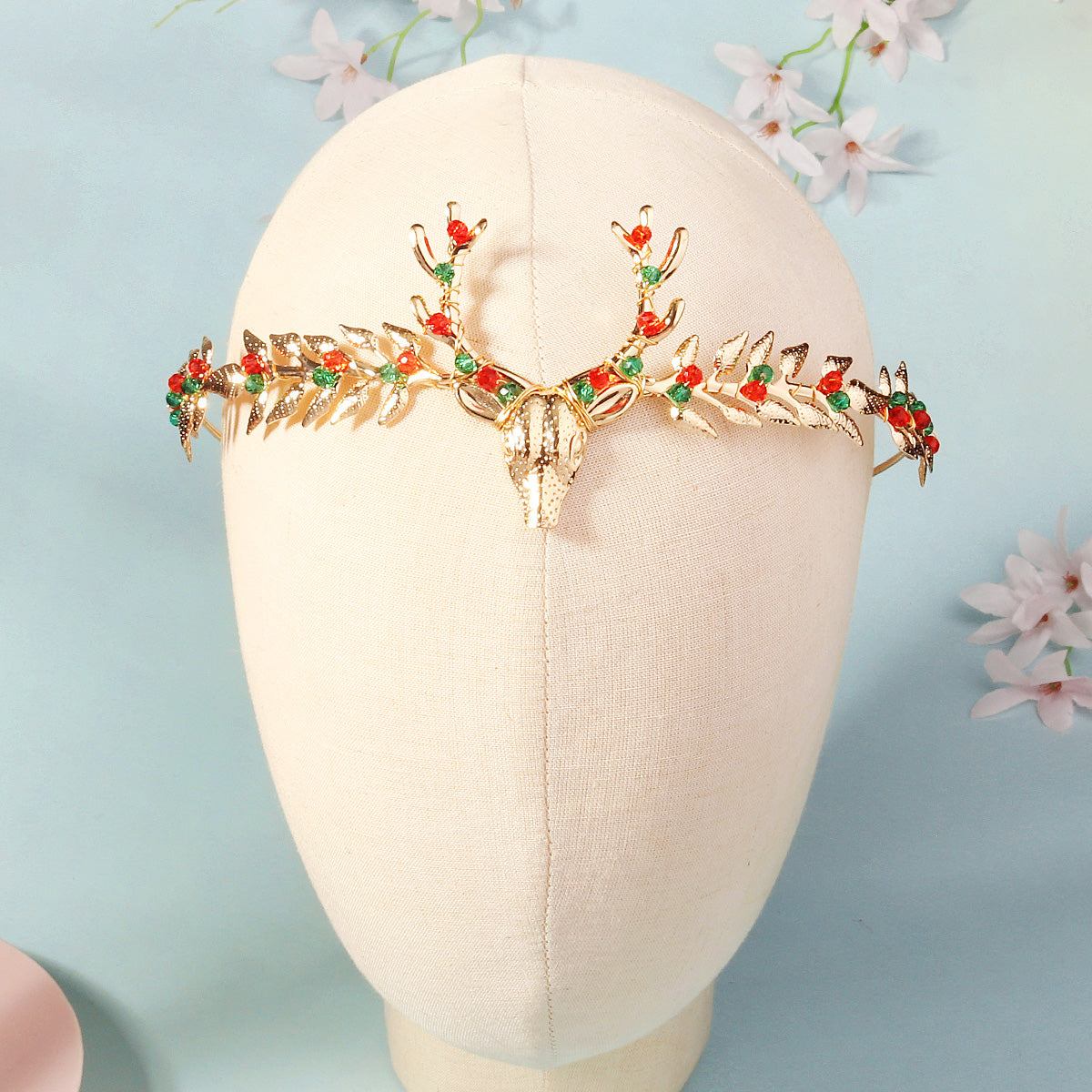 Miallo Exquisite Christmas Antler Hairband Crown (2 pcs/pack) Red Green Crystal Copper Wire Crown Tiara Christmas Hair Decoration Accessories TS-J3375G