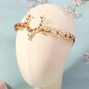 Miallo Exquisite Christmas Antler Hairband Crown (2 pcs/pack) Red Green Crystal Copper Wire Crown Tiara Christmas Hair Decoration Accessories TS-J3375G