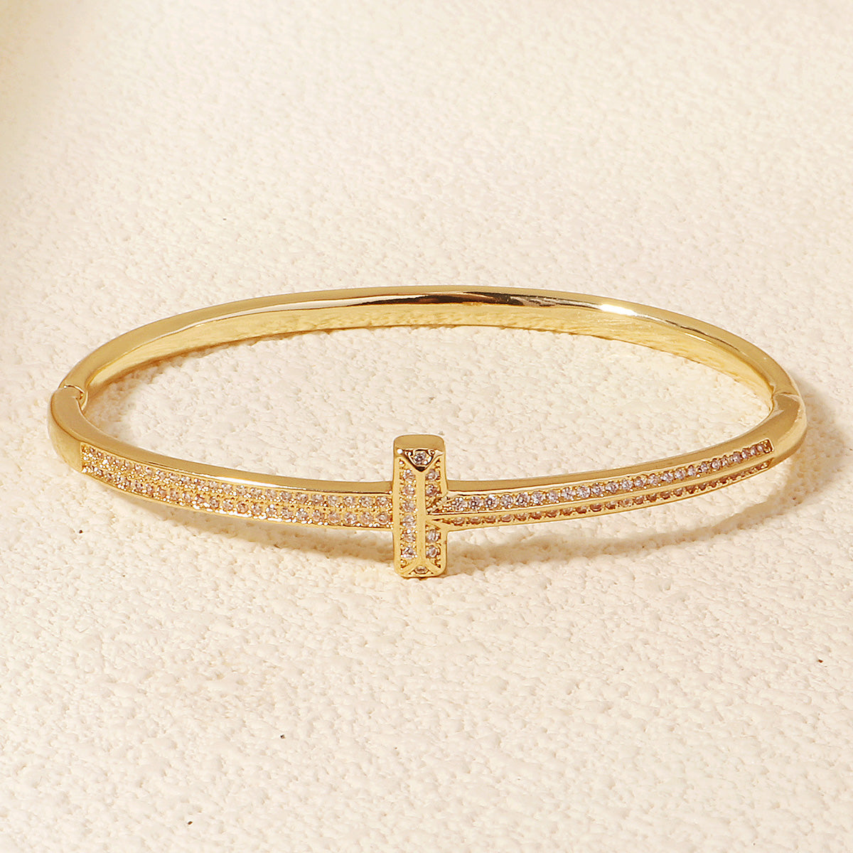 Miallo Simple Stylish Nail Pattern Bangle Copper Lnlaid With Zircon Daily Accessories BS-J5520G