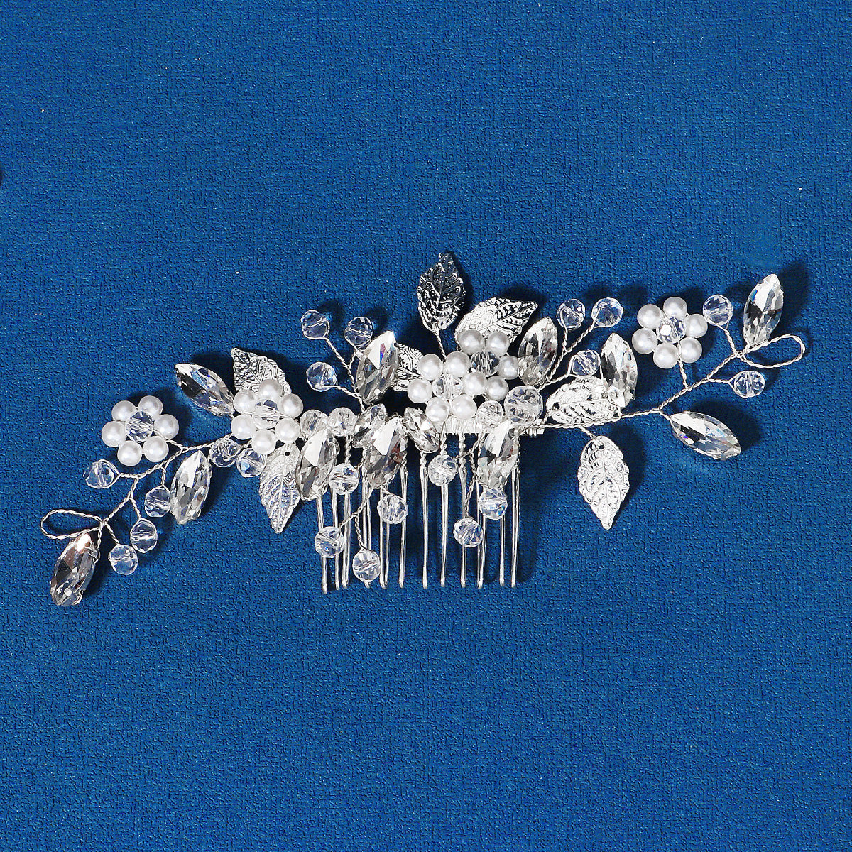 Miallo Hot Selling Bridal Crystal Pearl Flower Handmade Wedding Headpiece Hair Combs Metal Leave Hair Accessories HS-J6628
