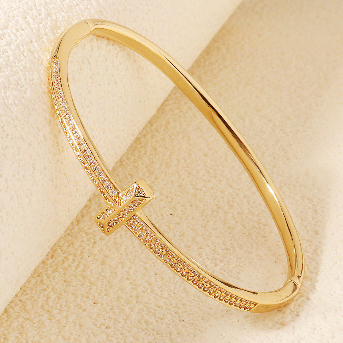 Miallo Simple Stylish Nail Pattern Bangle Copper Lnlaid With Zircon Daily Accessories BS-J5520G