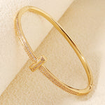 Load image into Gallery viewer, Miallo Simple Stylish Nail Pattern Bangle Copper Lnlaid With Zircon Daily Accessories BS-J5520G

