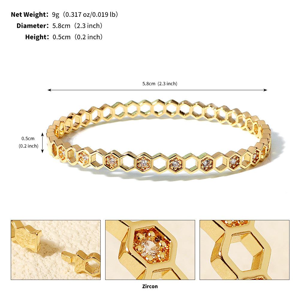 Miallo High Quality Hexagon Hollow Zircon Women Bangle Zircon Copper Jewelry Bracelet Exquisite Gift BS-J5589G
