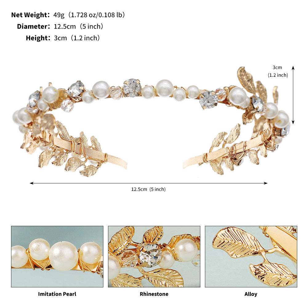 Miallo Exquisite Shiny Alloy Leaves Bride Wedding Hairband Rhinestone Crystal Pearl Hair Accessories For Girls Birthday Gift TS-J3380G