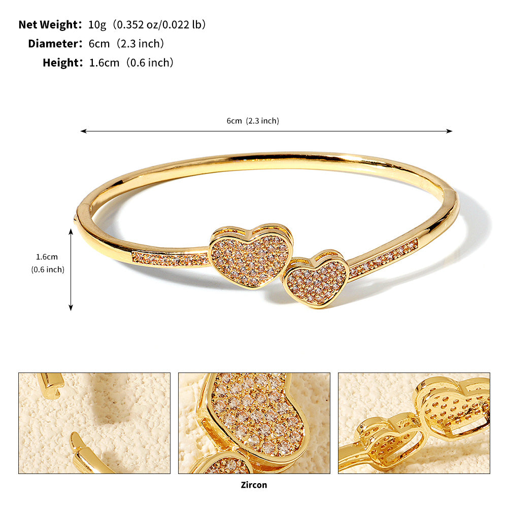 Miallo Simple New Shiny Zircon Bracelet For Women Creative Double Heart Love Bangles Women Jewelry Accessories BS-J5586G
