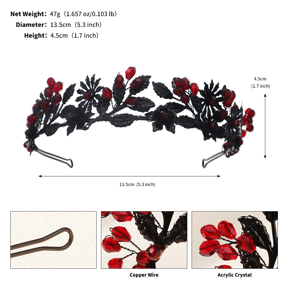 Miallo Fashion Halloween Party Festival Hairband Delicate Black Red Flower Crystal Hair Accessories For Bride TS-J3369BLK