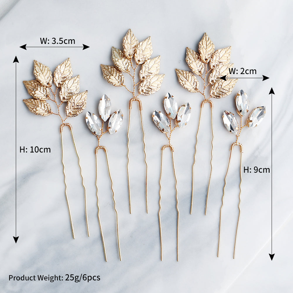Miallo High Quality Trendy Elegant Rhinestone Hair pins (6pcs/pack) Alloy Leaves Wedding Party Hair Accessories For Girls HS-J5907