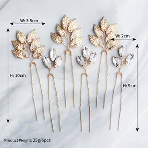 Miallo High Quality Trendy Elegant Rhinestone Hair pins (6pcs/pack) Alloy Leaves Wedding Party Hair Accessories For Girls HS-J5907