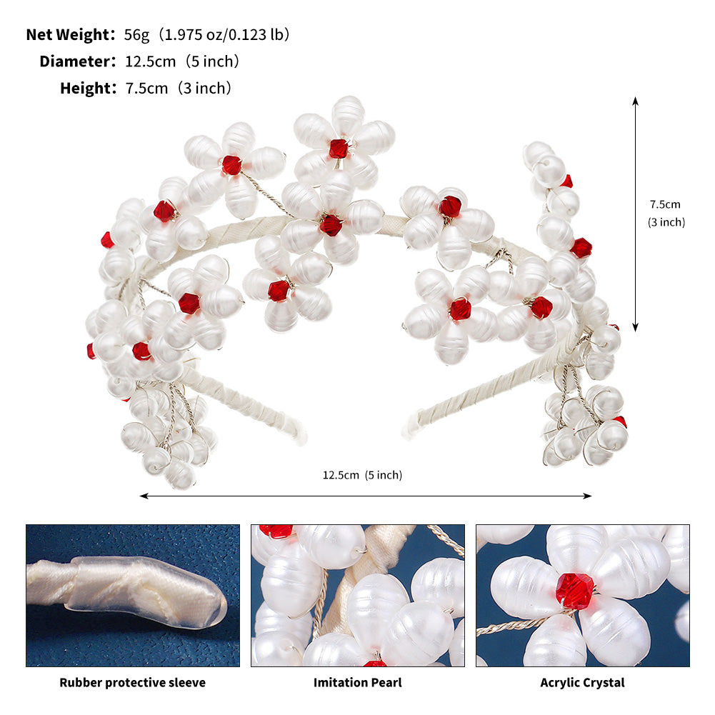 Miallo Exquisite Red Crystal Imitation Pearl Flower Hair Jewelry Fashion Bride Wedding Head Accessories For Girls Birthday Gift TS-J3356