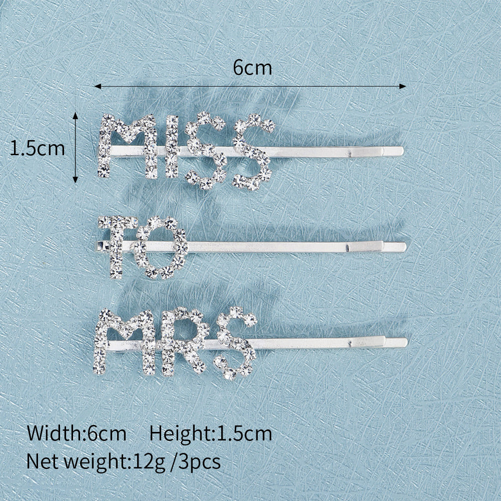 Miallo Exquisite Bling Crystal Hair Clip (3 pcs/pack) Letter Hair Accessories Elegant Bride Wedding Rhinestone Hair Jewelry HS-J6275