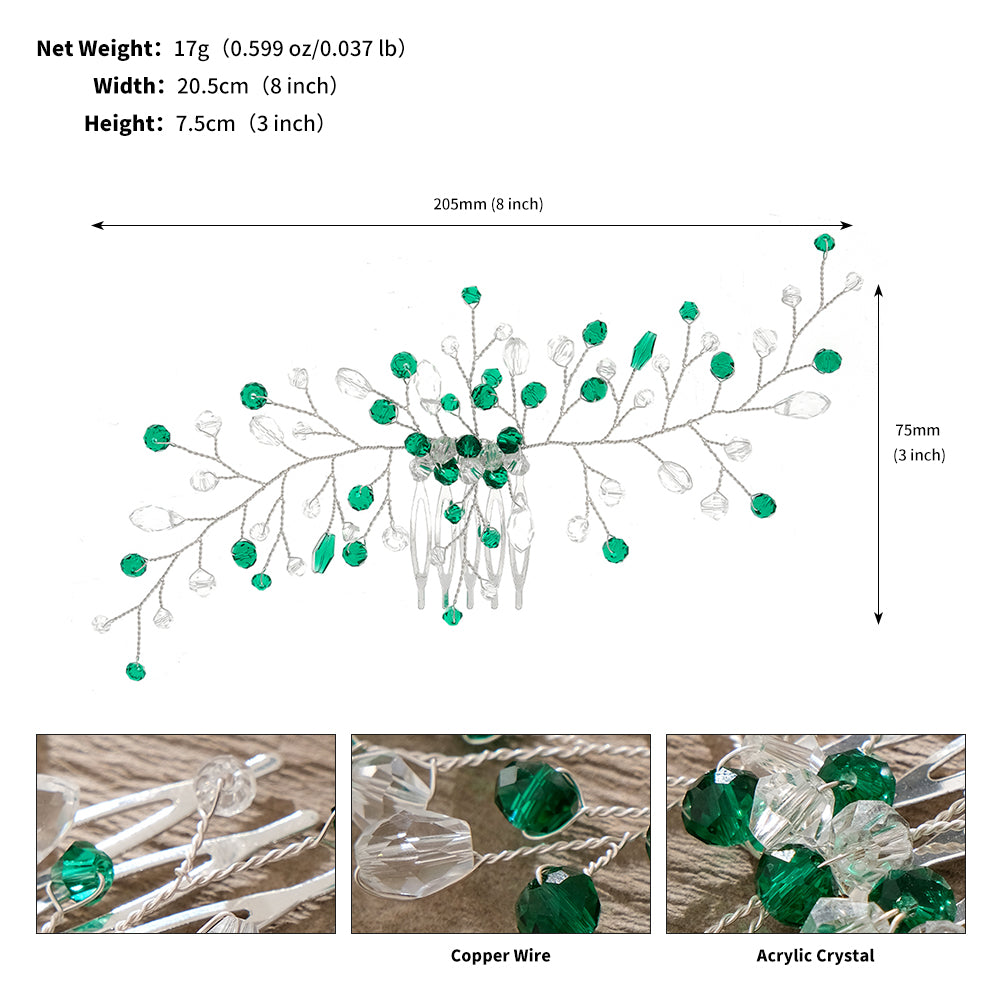 Miallo Simple Fashion Hair Comb Green Crystal Bead Hair Accessories HS-J6646