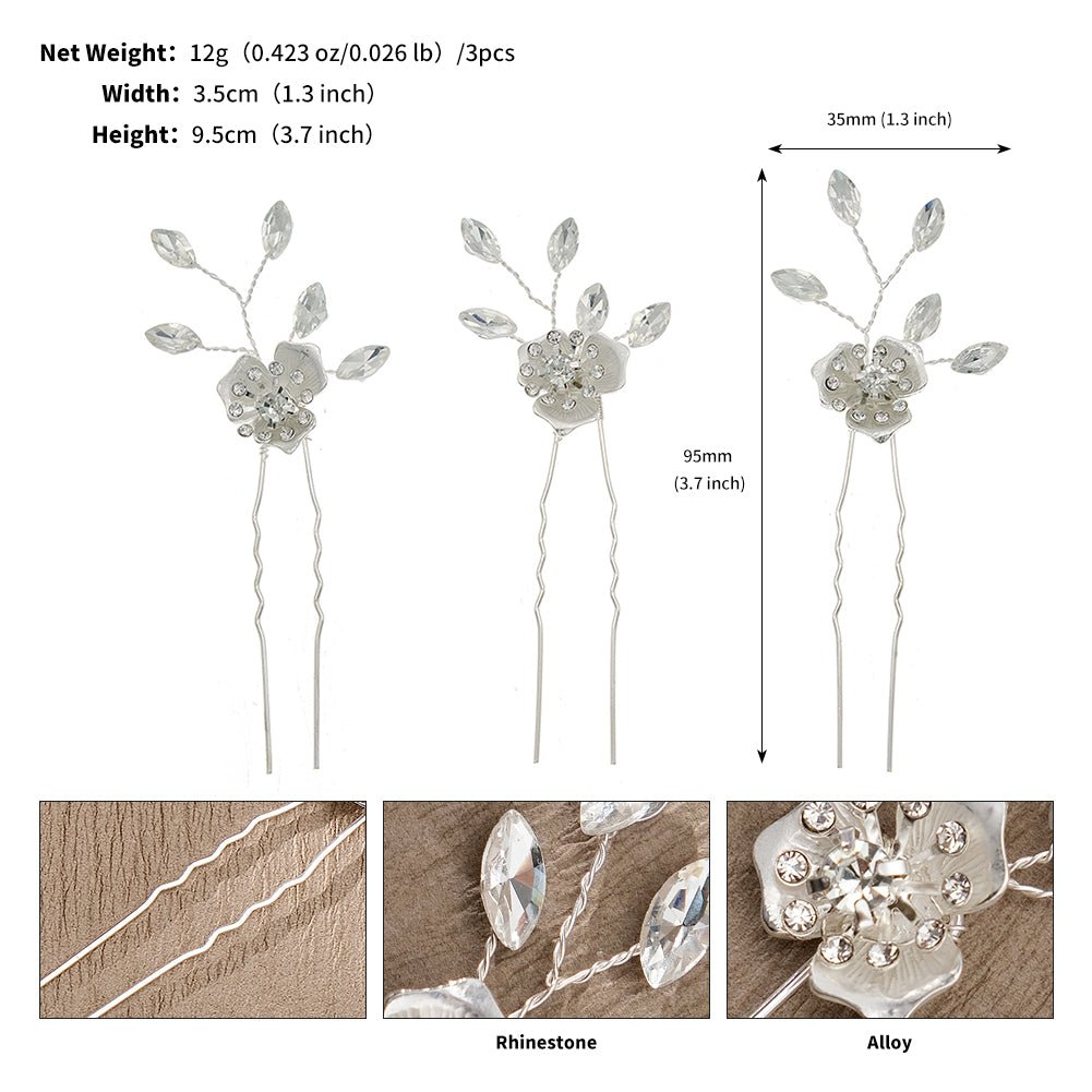 Miallo Exquisite Fashion alloy flower U Shaped Hairpins (3pcs/pack) Elegant Rhinestone Wedding Hair Accessories For Wedding Party HS-J6996S