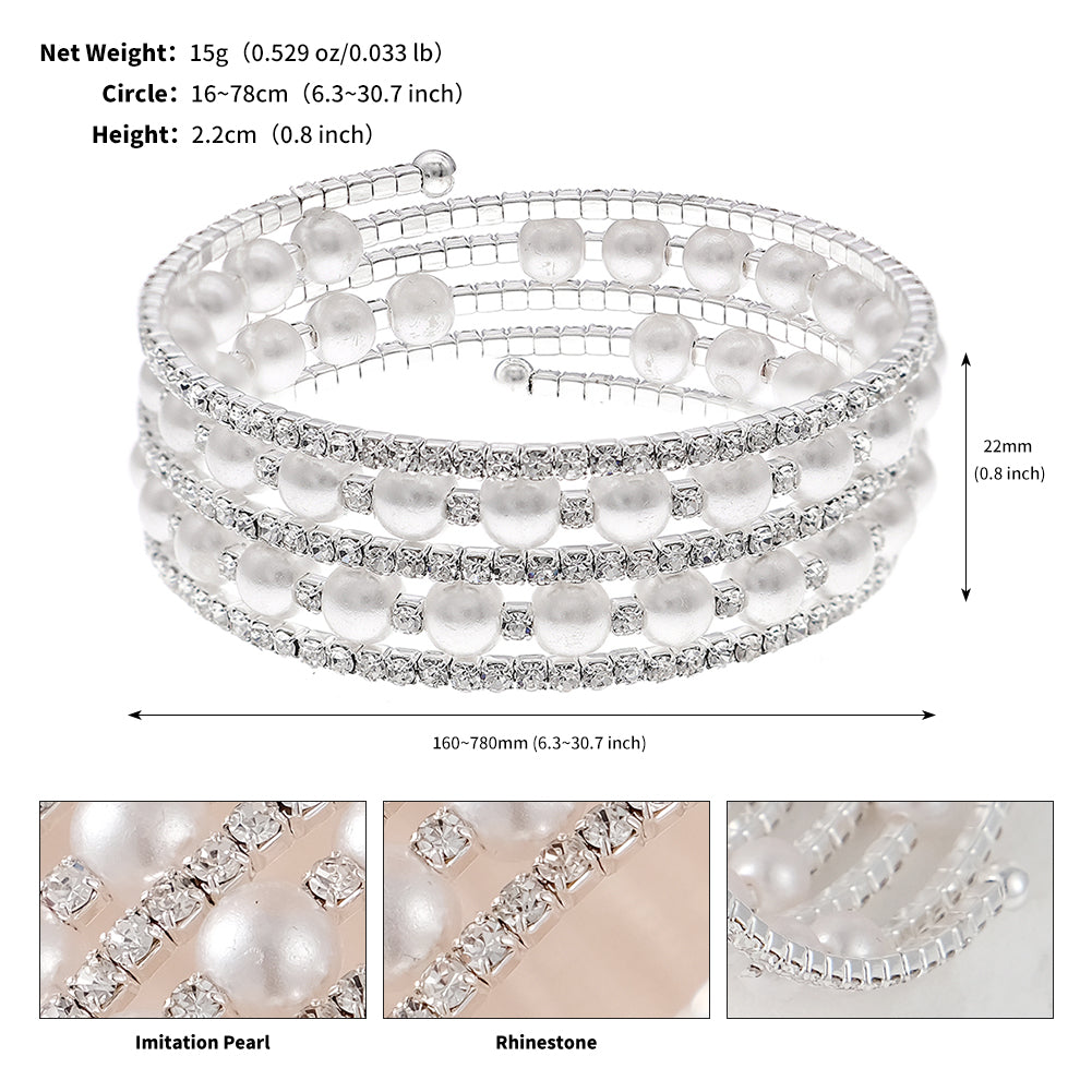 Miallo Stretch Bracelet Multi layer Crystals Pearl Elastic Opening Adjustable Size Spiral Wrap Bangle Band for Women Girls Wedding BS-J5484S