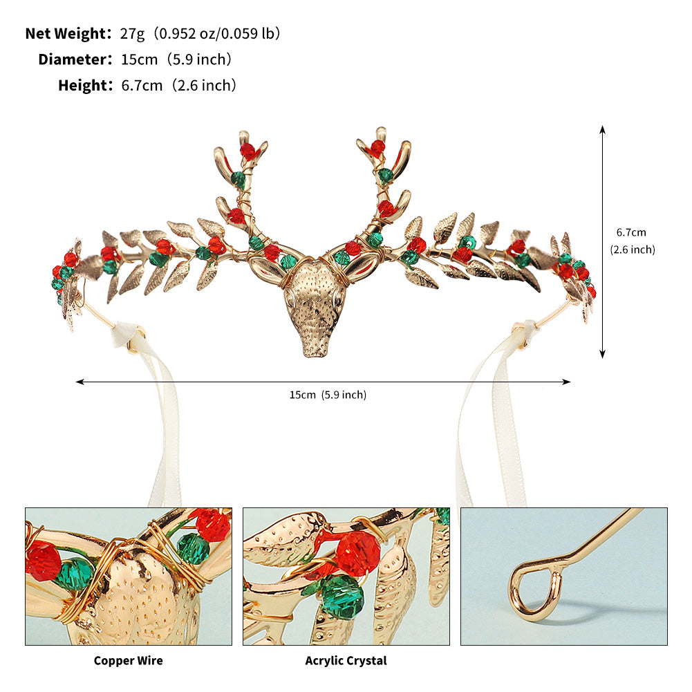 Miallo Exquisite Christmas Antler Hairband Crown (2 pcs/pack) Red Green Crystal Copper Wire Crown Tiara Christmas Hair Decoration Accessories TS-J3375G