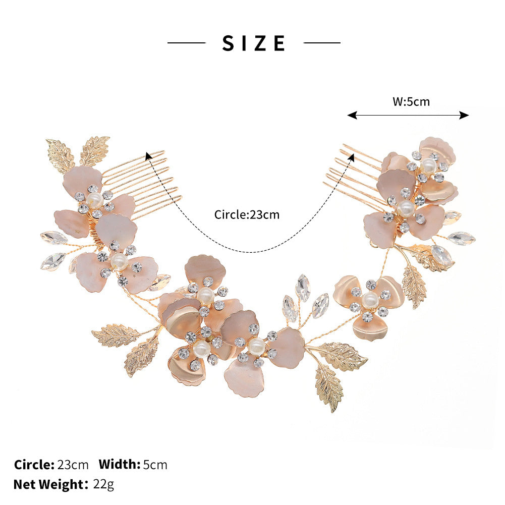 Miallo Luxury Pearl Double Hair Comb Women Metal Gold Leaf Rhinestone Wedding Bridal Hair Headpiece HS-J6311