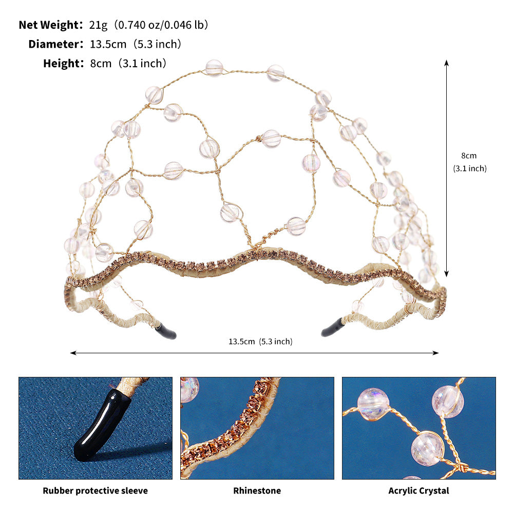 Miallo Fashion Handmade Netted Hairband Gold Crystal Beaded Rhinestone Bride Wedding Hair Accessories for Women and Girls TS-J3359