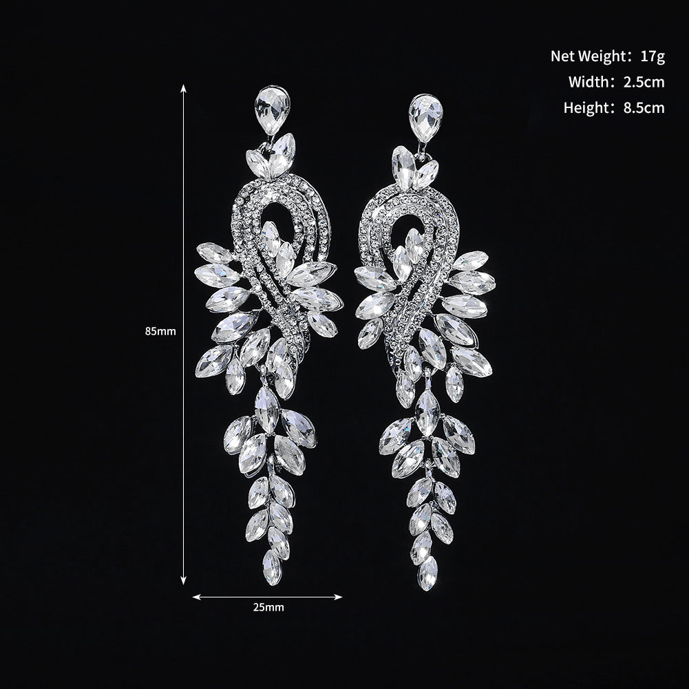 Miallo New Stylish Bohemia Silver Color Crystal Alloy Long Luxury Women Drop Earrings Wedding Bride Bridesmaids Dangle Earrings ERS-J4097S