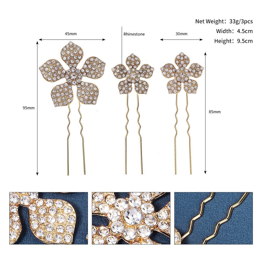 Miallo Exquisite Rhinestone Metal Flower Hair Pins Jewelry Wedding Bride Hair Accessories (3 pcs/pack) HS-J6151
