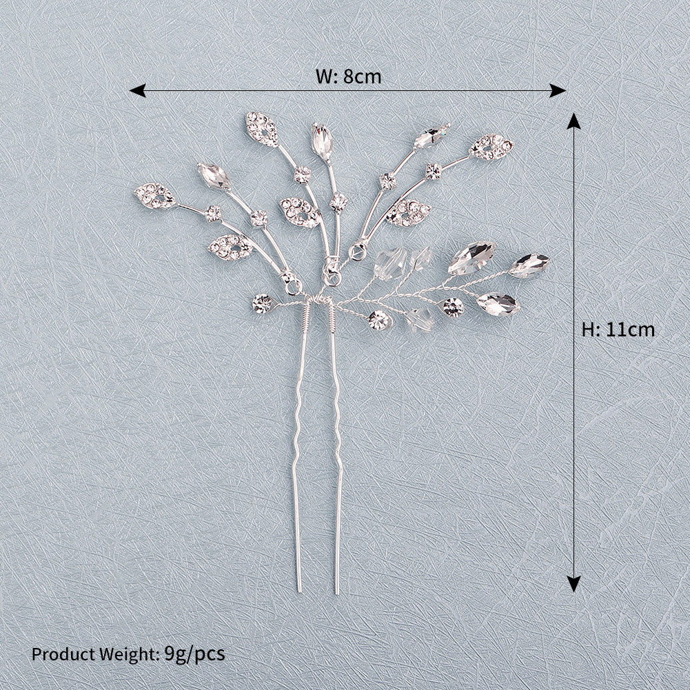 Miallo Fashion Elegant Rhinestone Leaf Hair Pins(2 pcs/pack) Simple Shiny Crystal Beads Bridal Wedding Hair Accessories HS-J4334