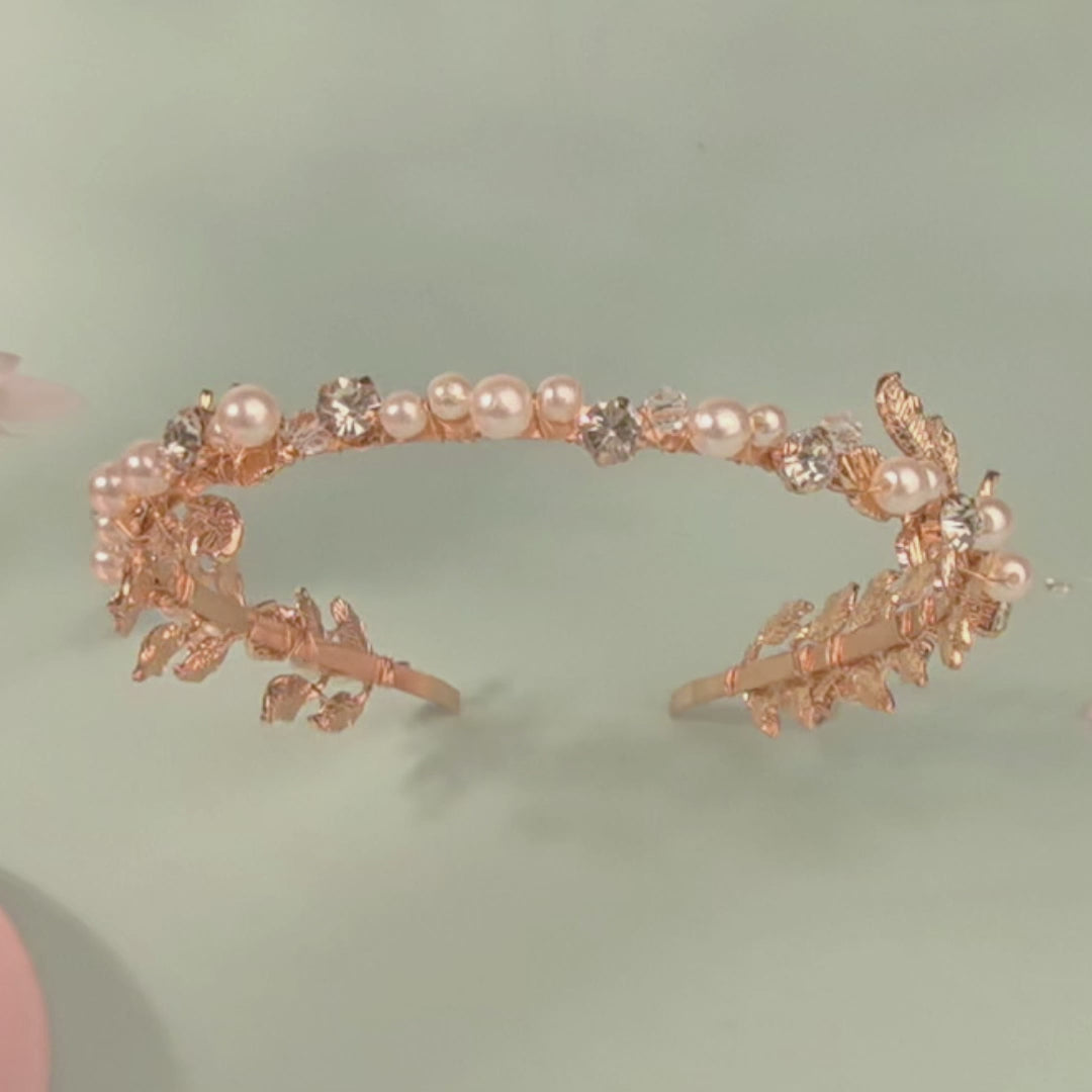 Miallo Exquisite Shiny Alloy Leaves Bride Wedding Hairband Rhinestone Crystal Pearl Hair Accessories For Girls Birthday Gift TS-J3380G