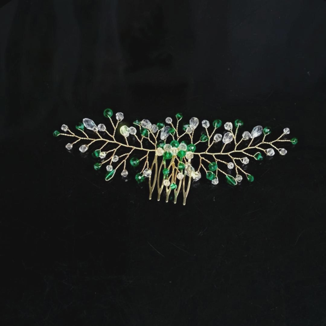Miallo Simple Fashion Hair Comb Green Crystal Bead Hair Accessories HS-J6646